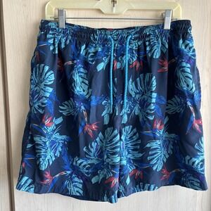 Ocean Current Mens XLarge 3-Pocket Palm Trees Drawstring Beach Shorts Blue/Green